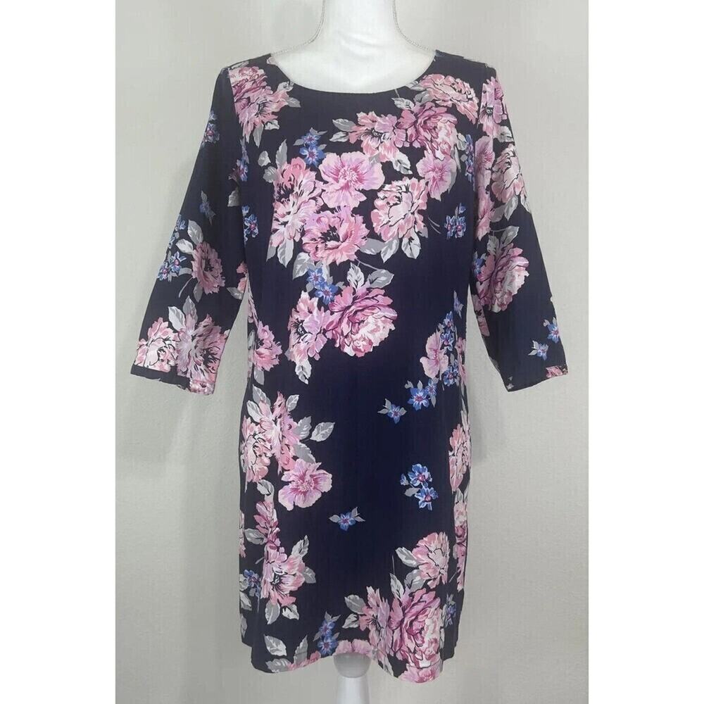Old Navy Women’s Small Floral Shift Dress Navy Pink 3/4 Sleeve Cotton